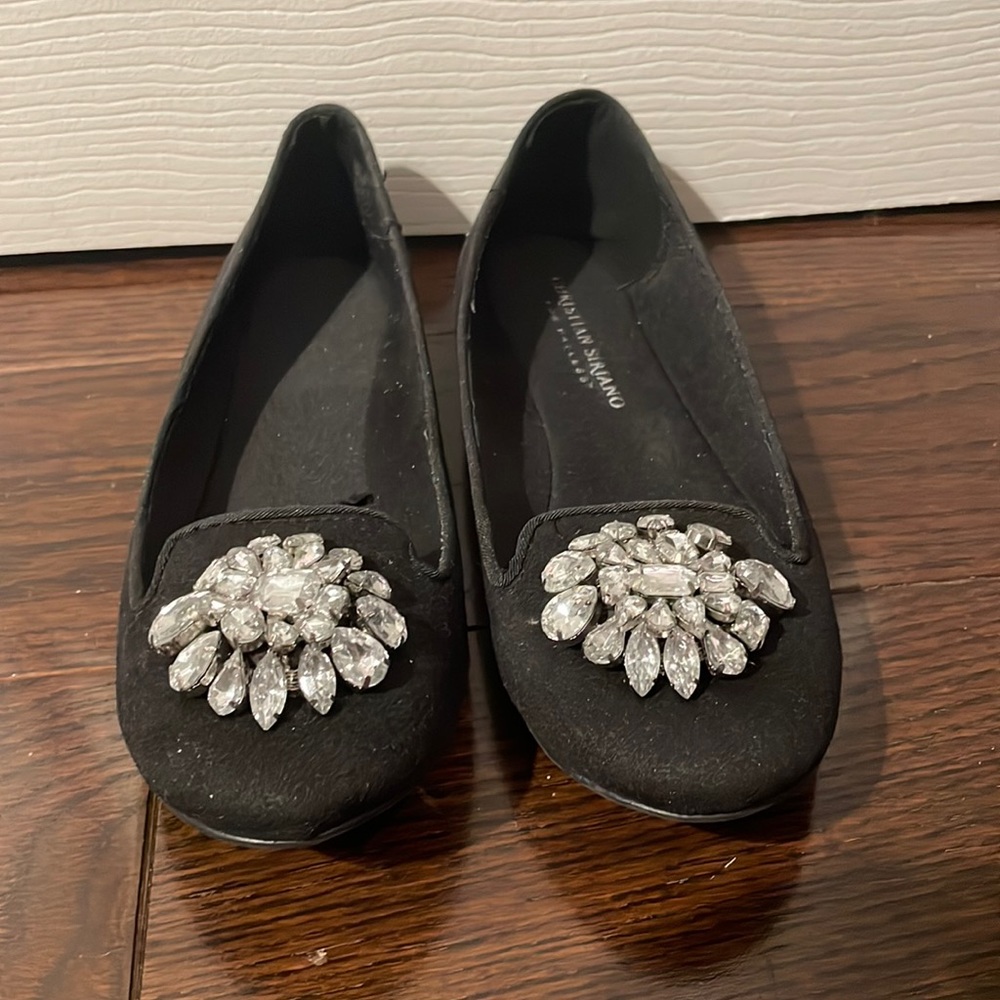Womens black flats with embellishment